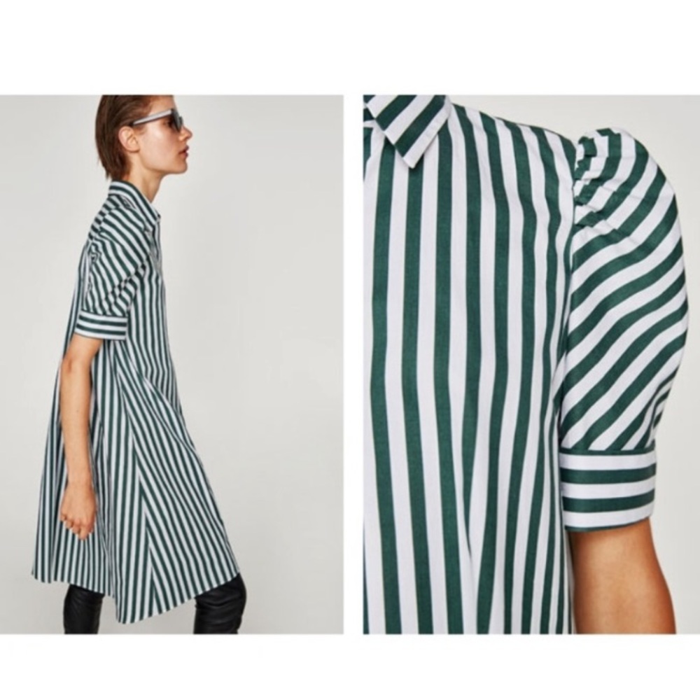 Zara Puffed sleeve dress (green stripes)